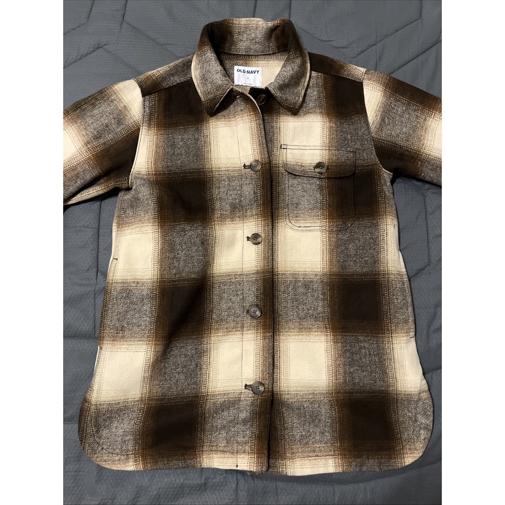Old Navy Shacket browns  Plaid Wool Blend-Size Small Women's